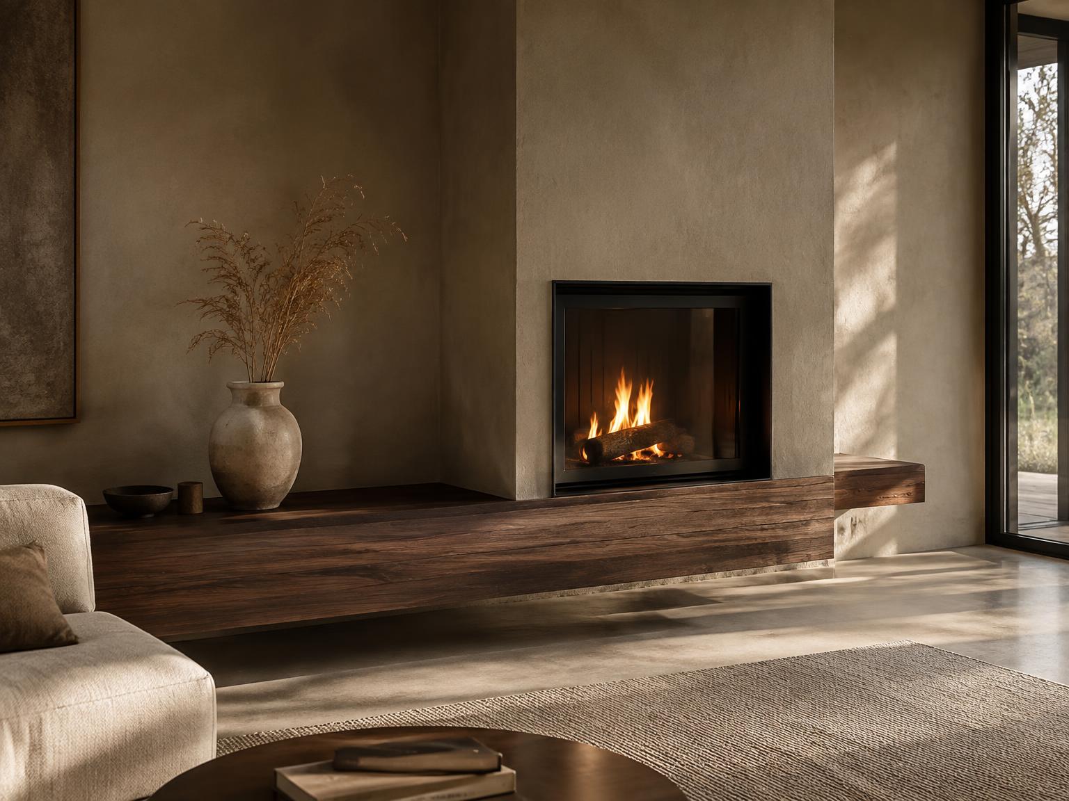 Inbouwkachel in een warm, minimalistisch interieur